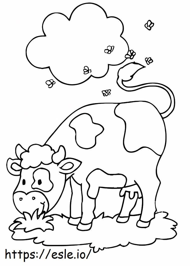 Coloriage mignon, vache, manger, herbe à imprimer dessin