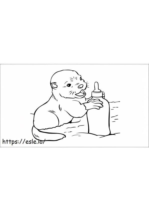 Coloriage Bébé loutre tenant une bouteille de lait à imprimer dessin