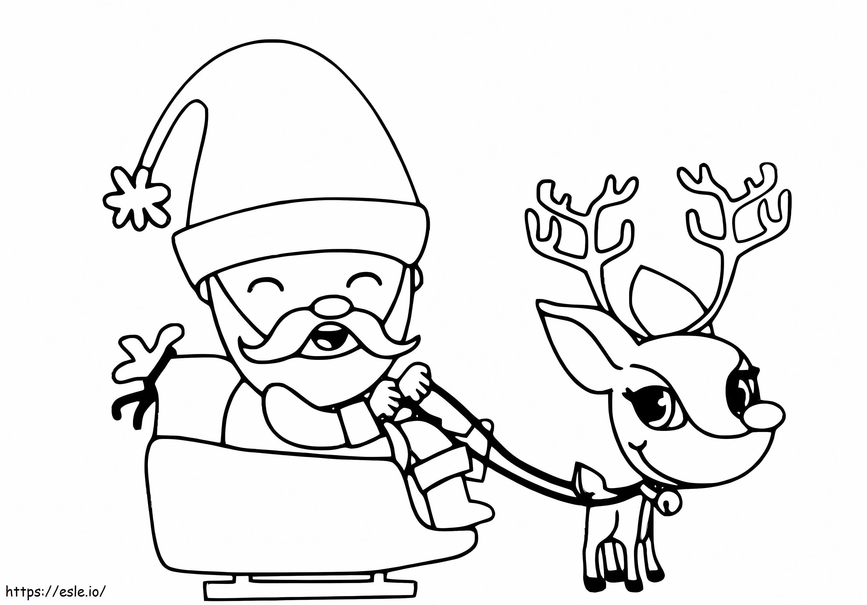 Santa And Reindeer Cartoon coloring page