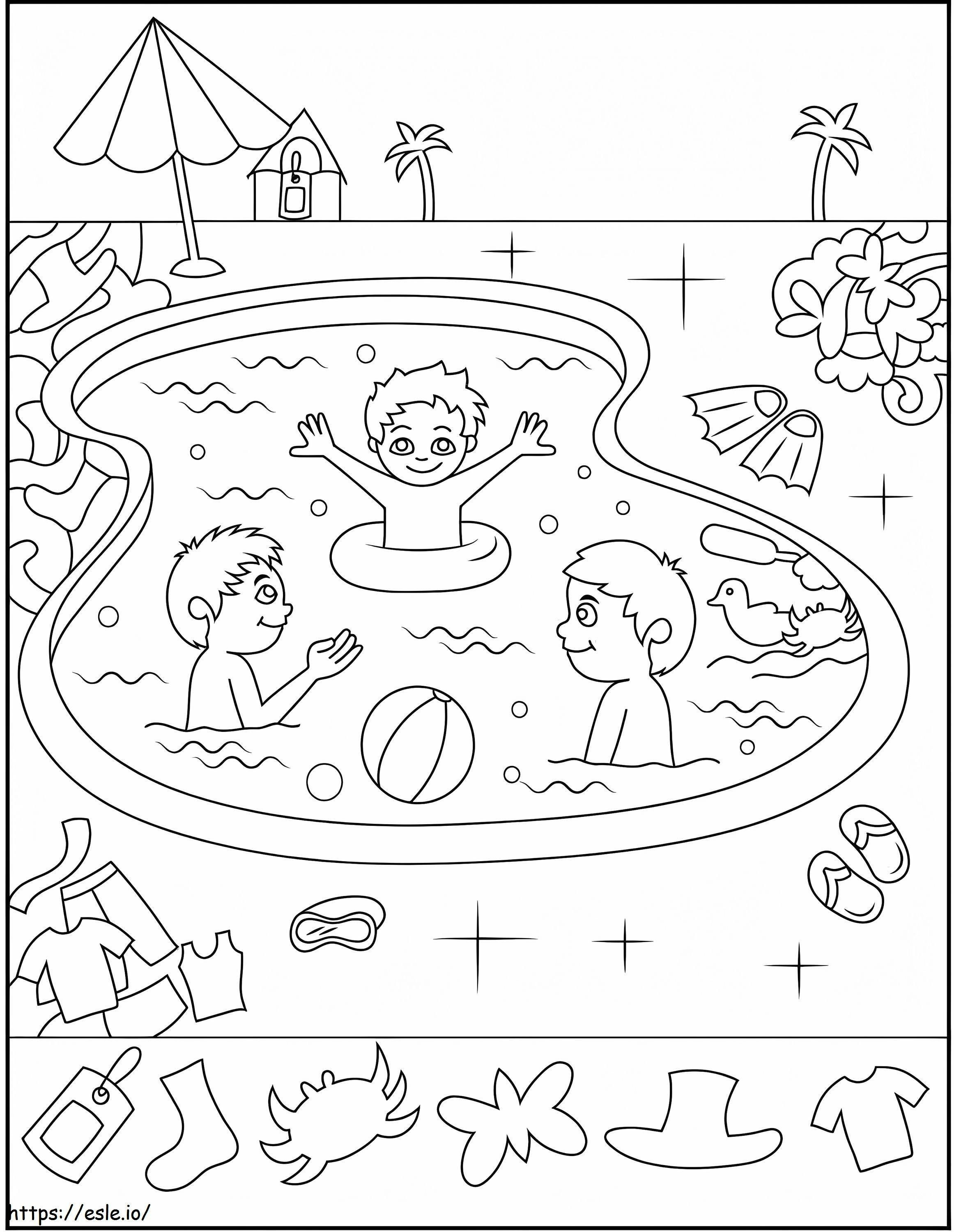 Children In Pool coloring page