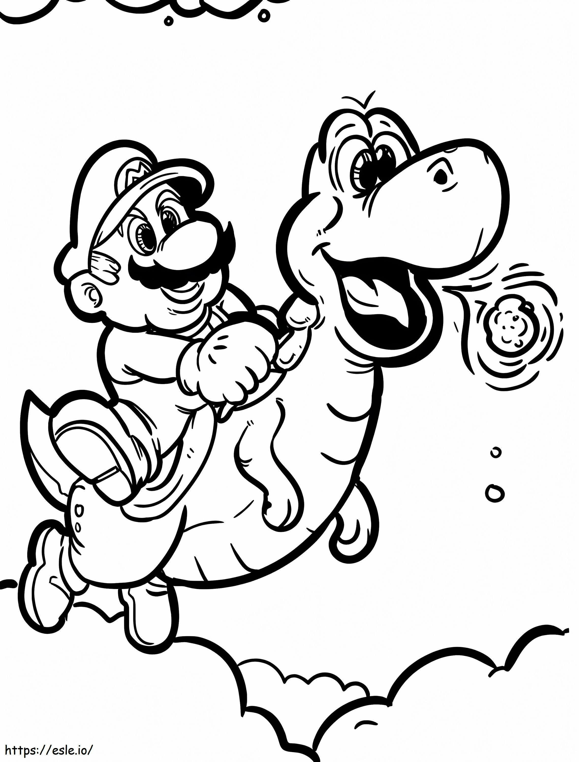 Yoshi And Super Mario Flying coloring page