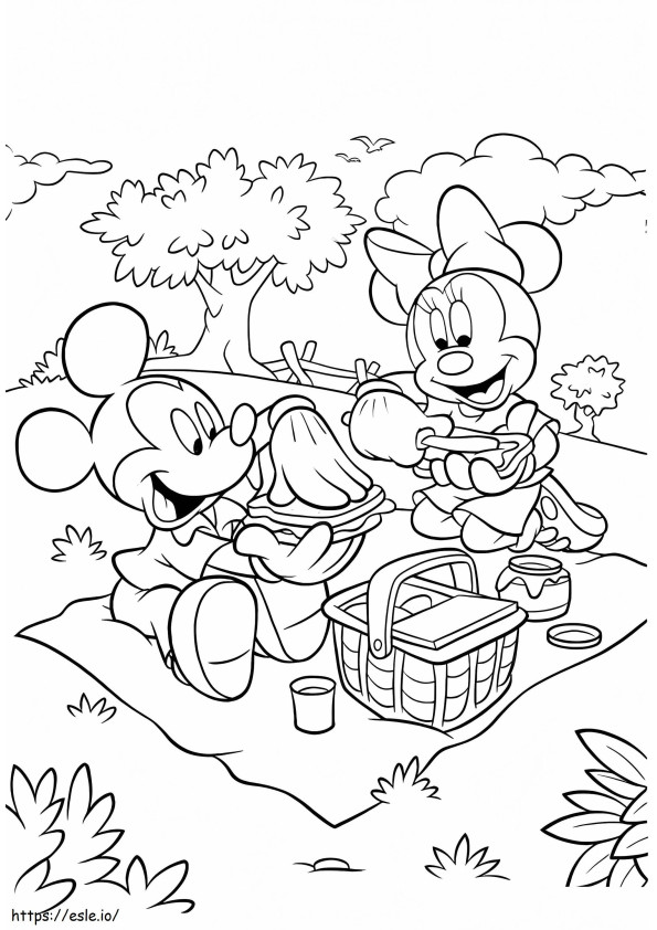 Minnie Mouse Y Mickey En Piknik Gambar Mewarnai