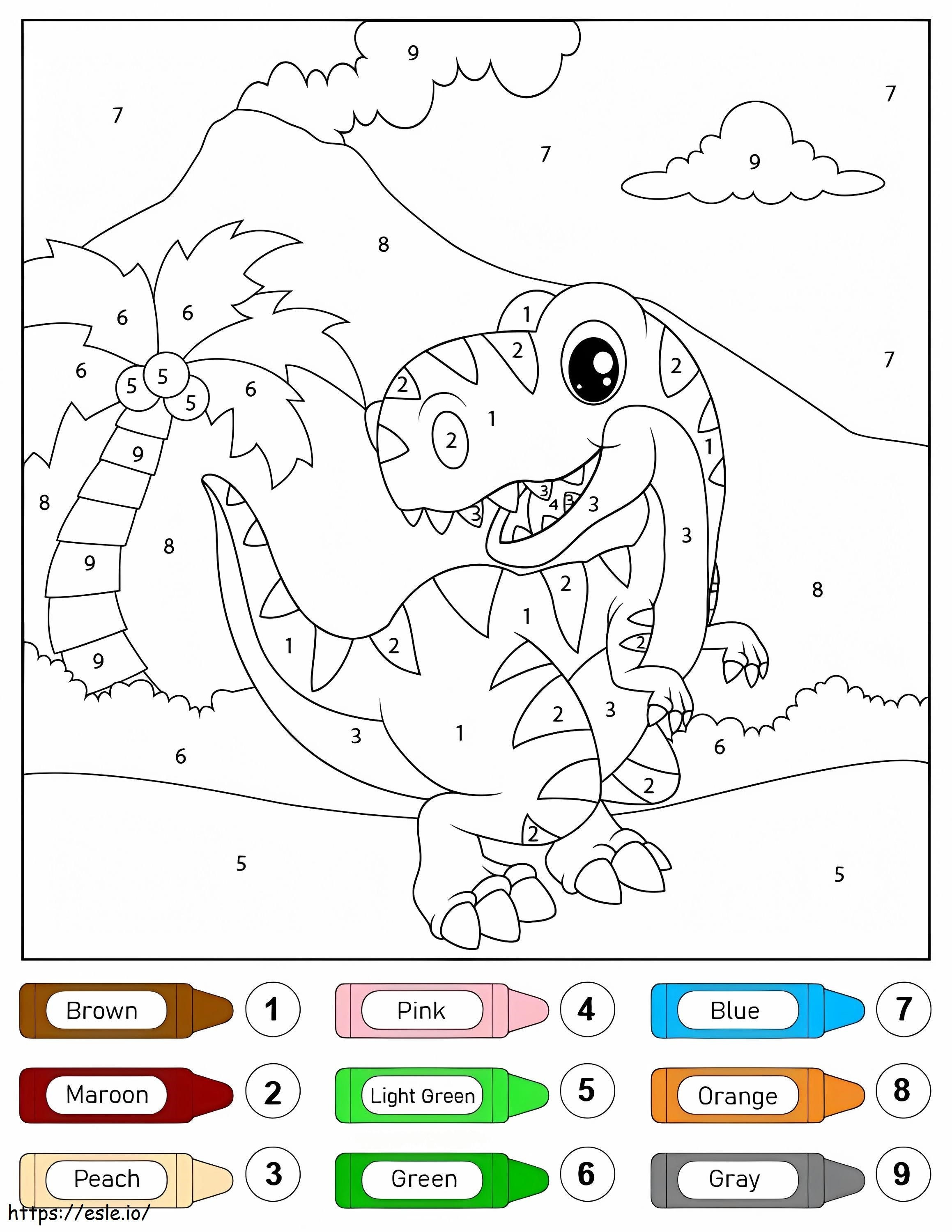 Colorear por Números un Dinosaurio T Rex Eufórico para colorear