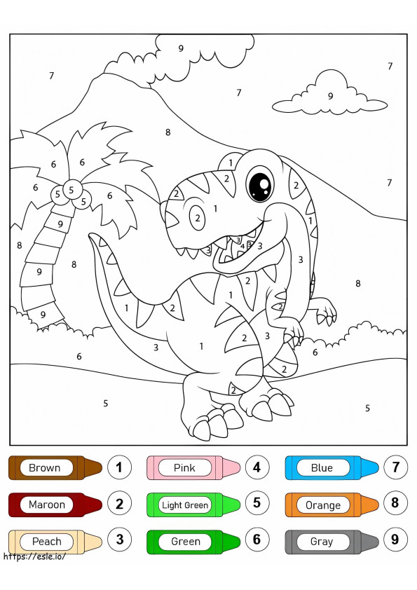 Coloriage Elated T Rex Dinosaure Couleur Par Numéro à imprimer dessin