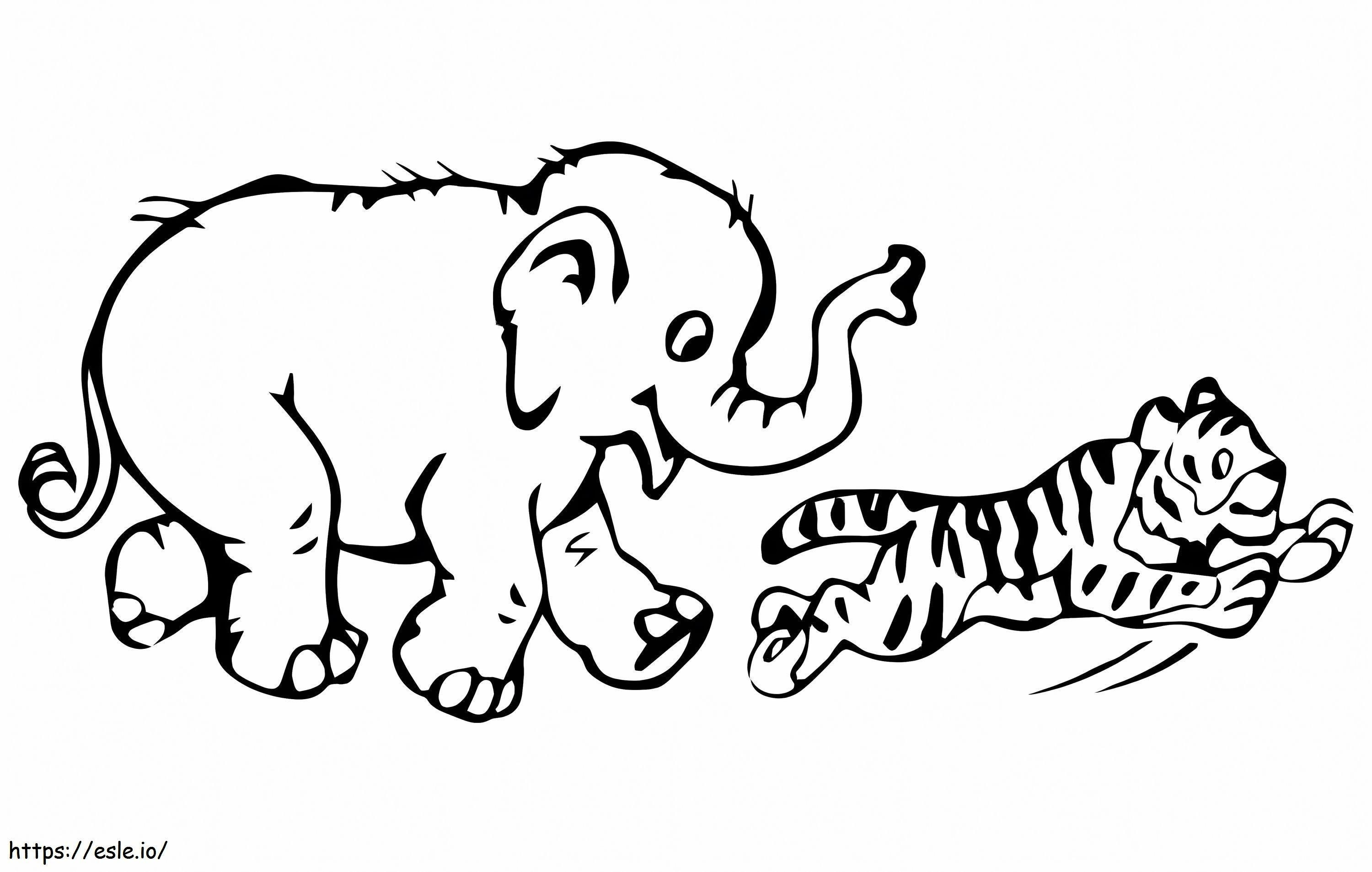 Coloriage Tigre et éléphant à imprimer dessin