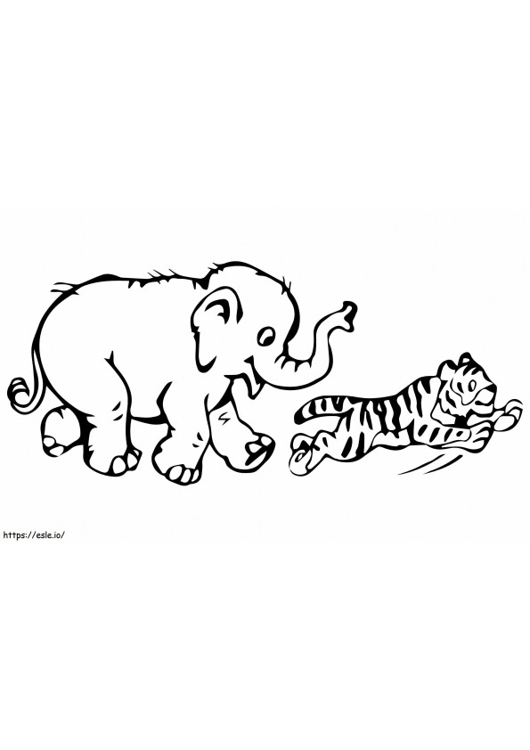 Coloriage Tigre et éléphant à imprimer dessin