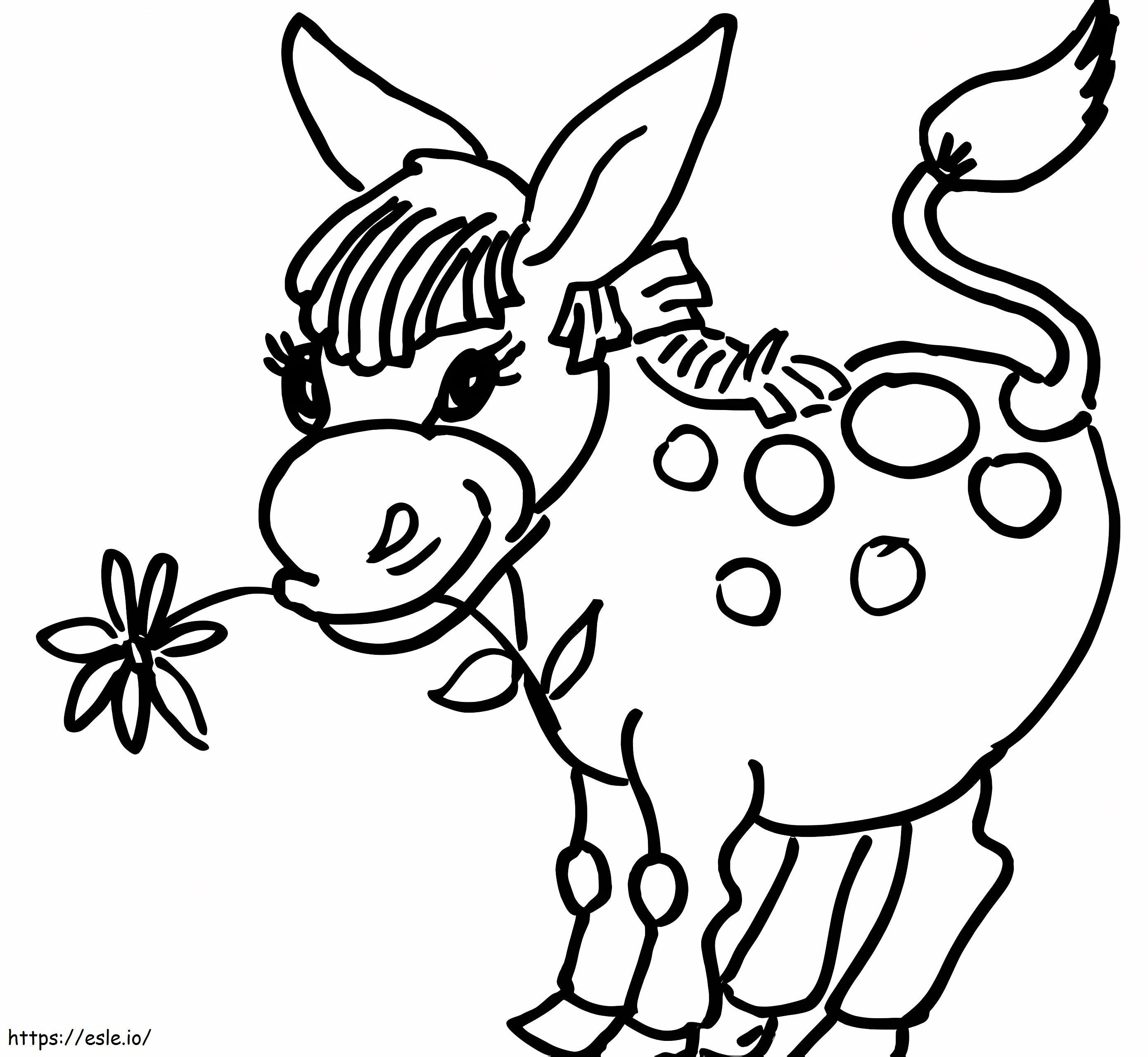 Coloriage Dessin âne avec fleur à imprimer dessin