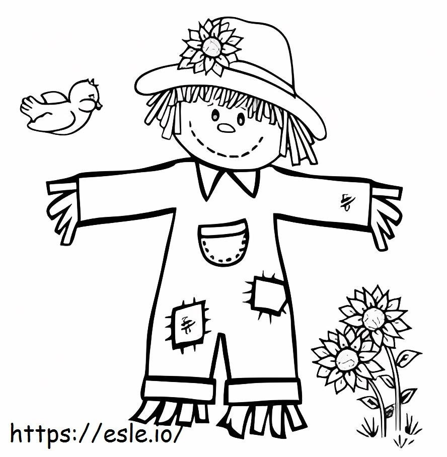 Scarecrow With Bird And Flower coloring page