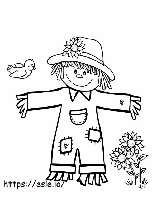 Scarecrow With Bird And Flower coloring page