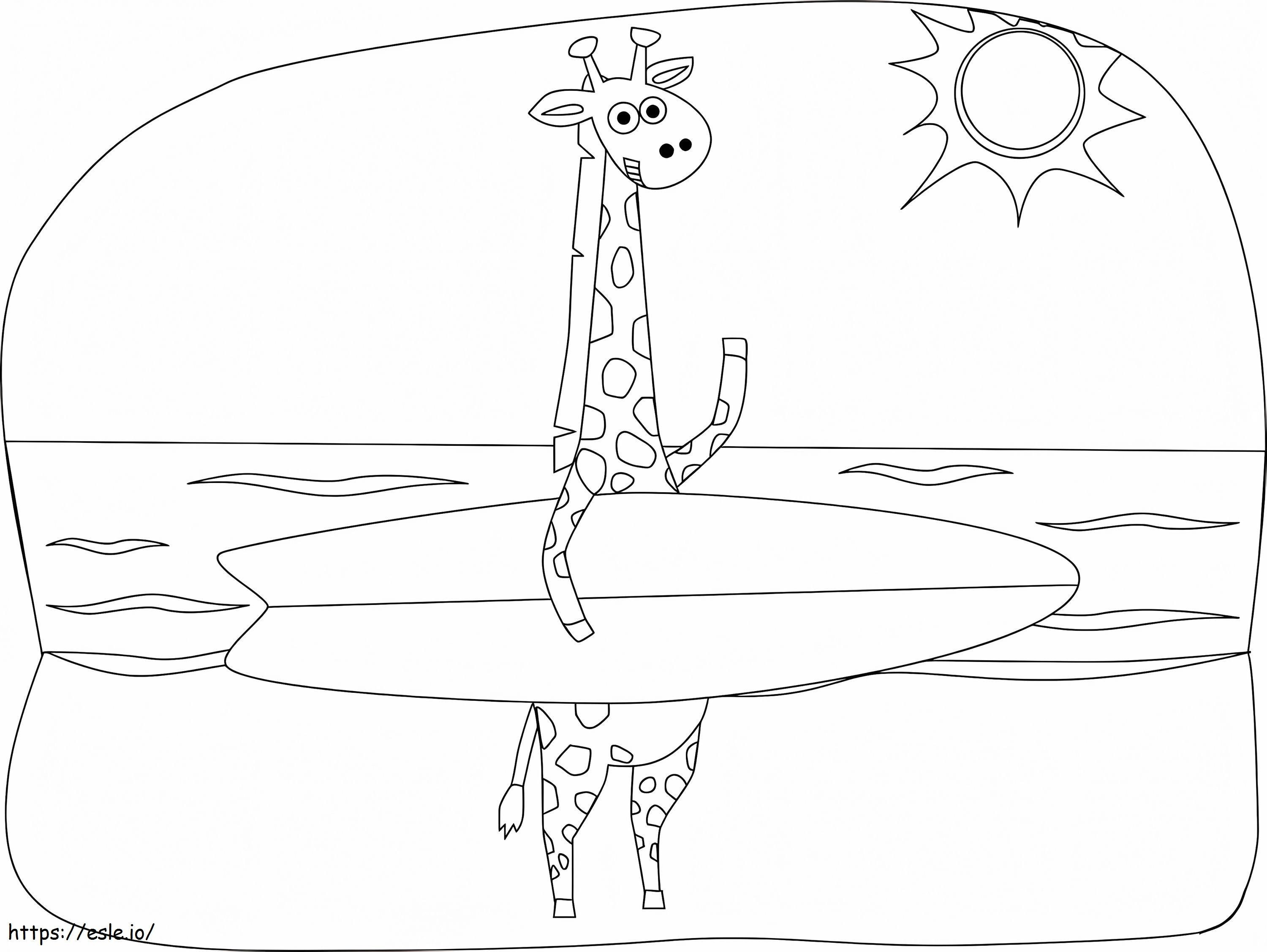 Coloriage Girafe sur la plage à imprimer dessin