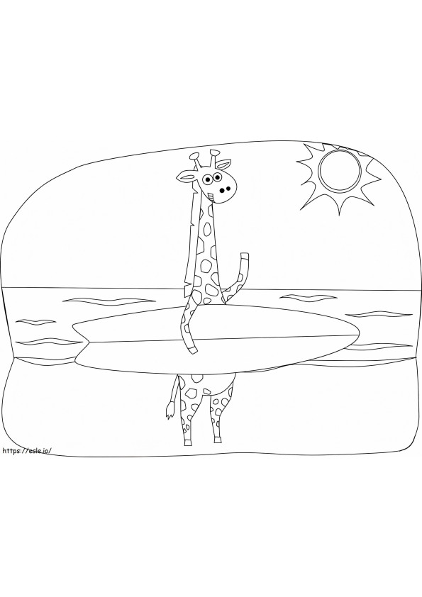 Coloriage Girafe sur la plage à imprimer dessin