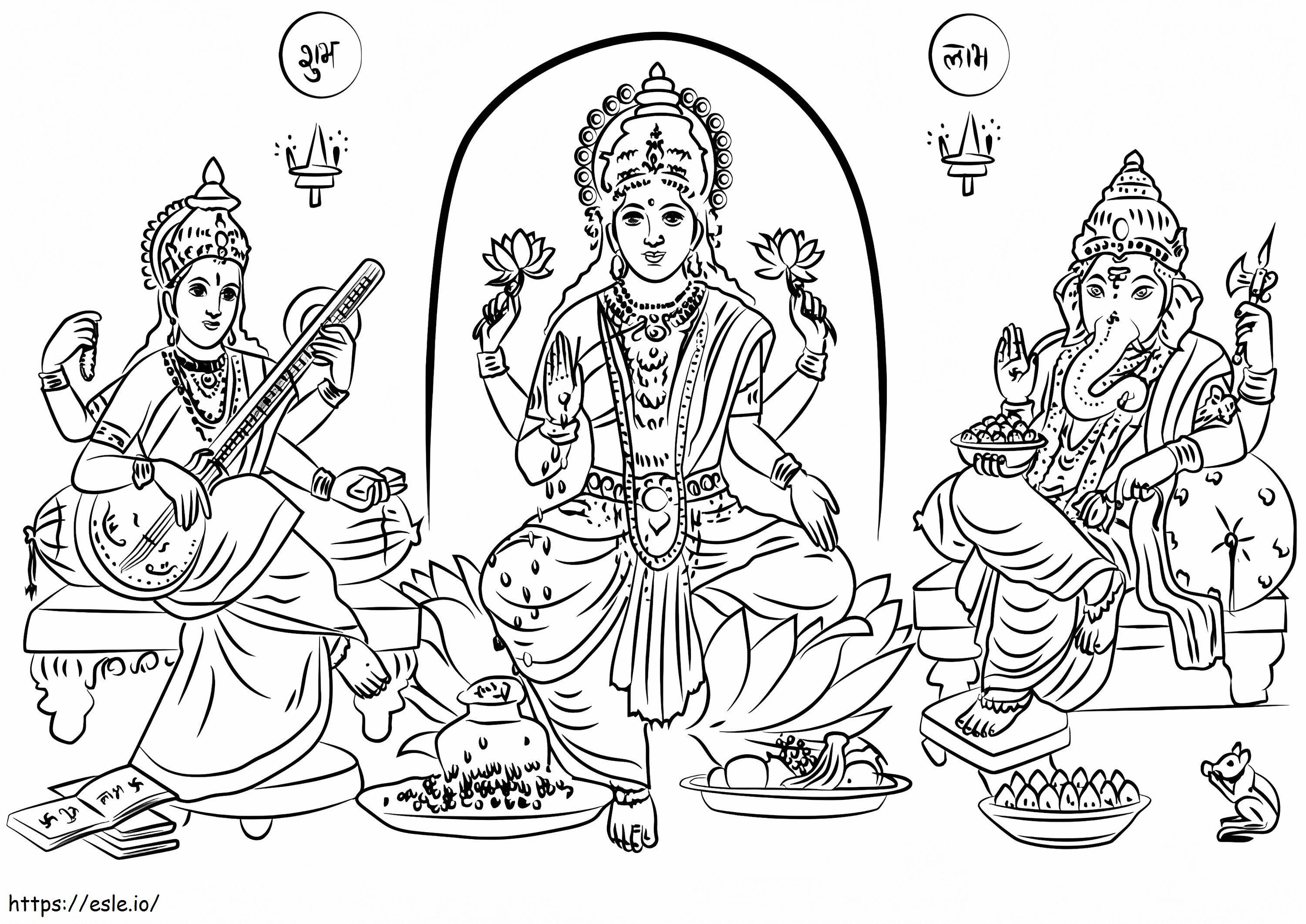 Laxmi Ganesh Saraswati värityskuva
