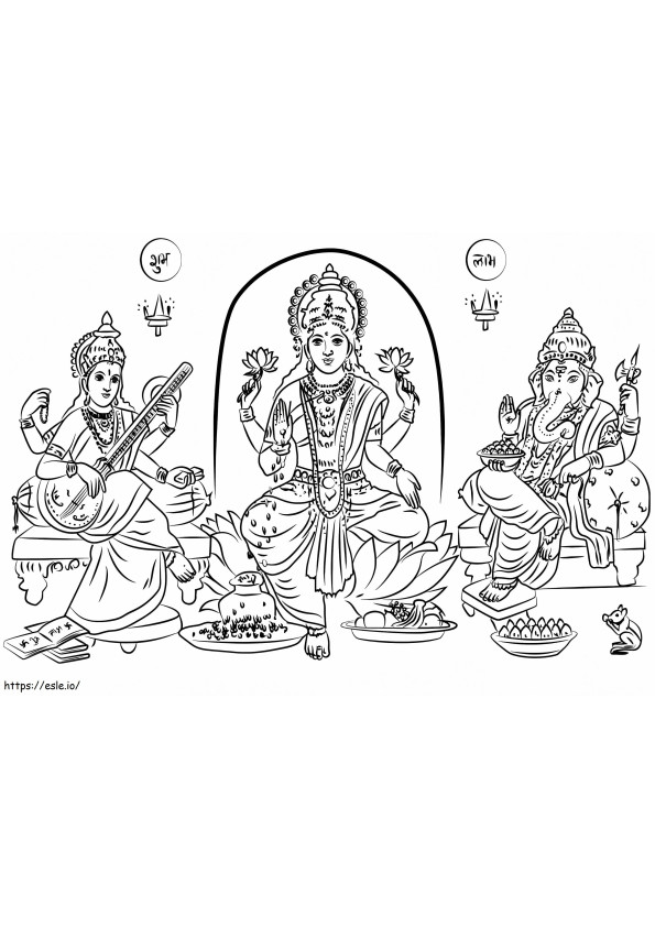 Laksmi Ganesha Saraswati Gambar Mewarnai