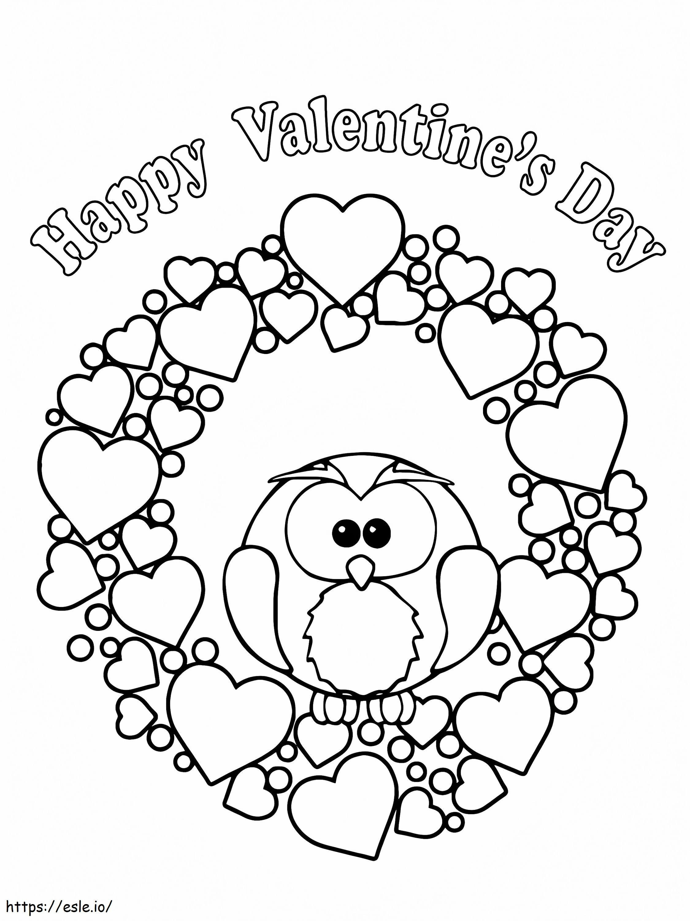 Coloriage Coeurs de la Saint-Valentin et oiseau mignon à imprimer dessin