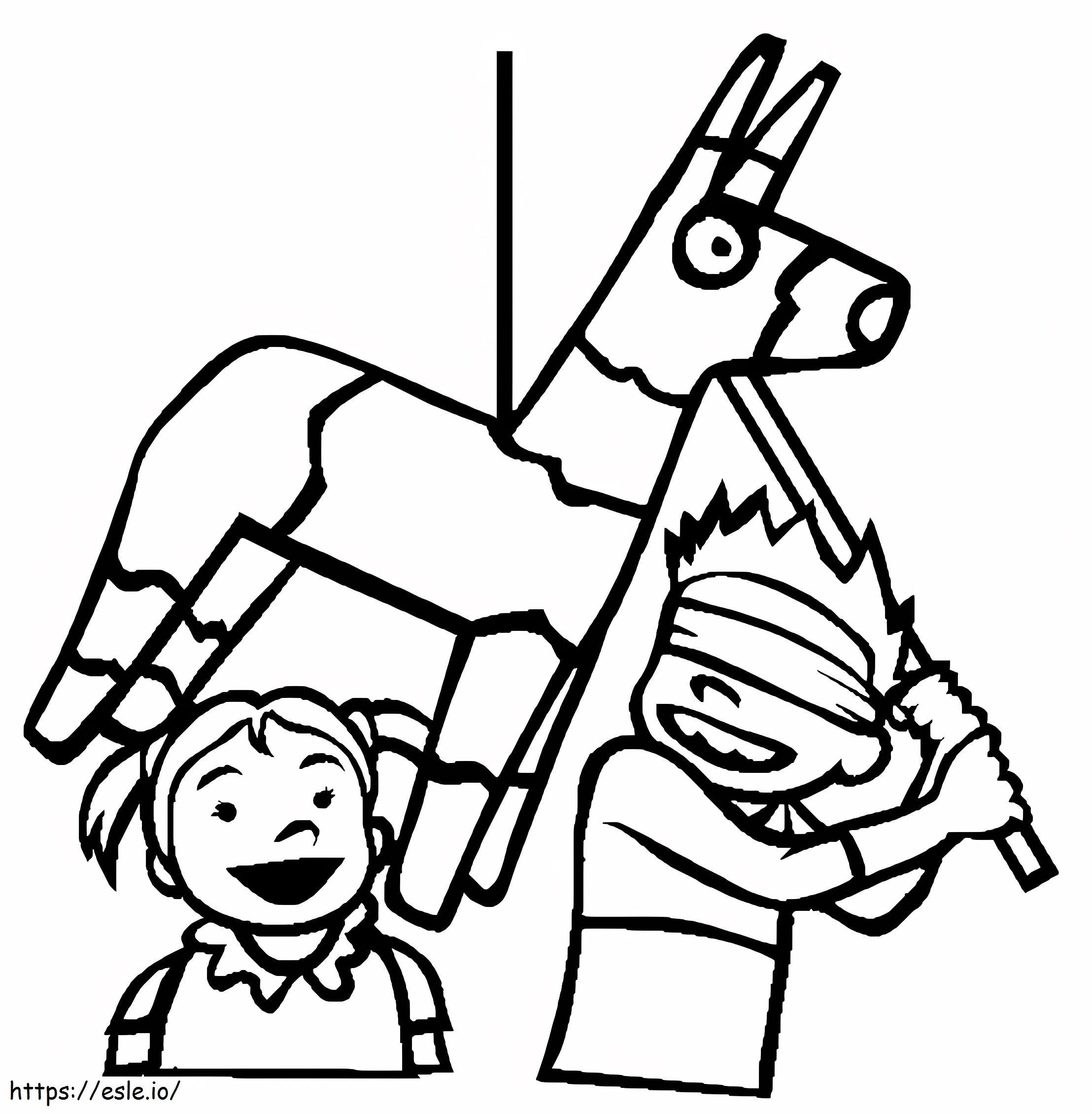 Children Playing Pinata coloring page