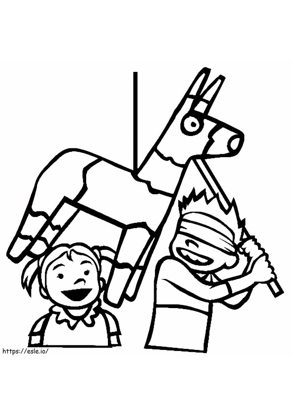 Children Playing Pinata coloring page
