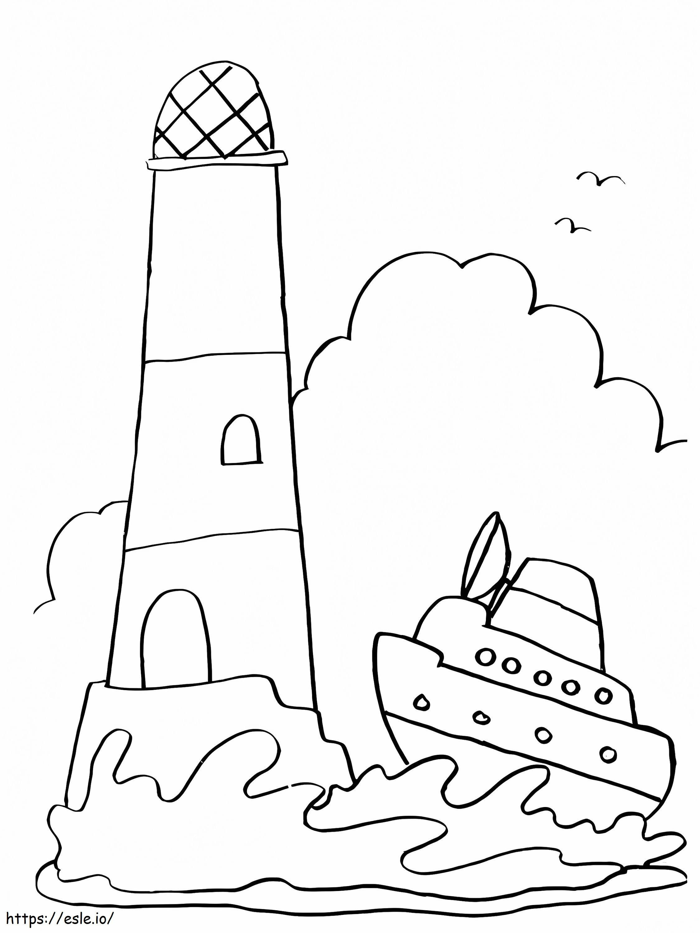 灯台と船 ぬりえ - 塗り絵