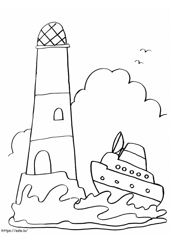 灯台と船 ぬりえ - 塗り絵