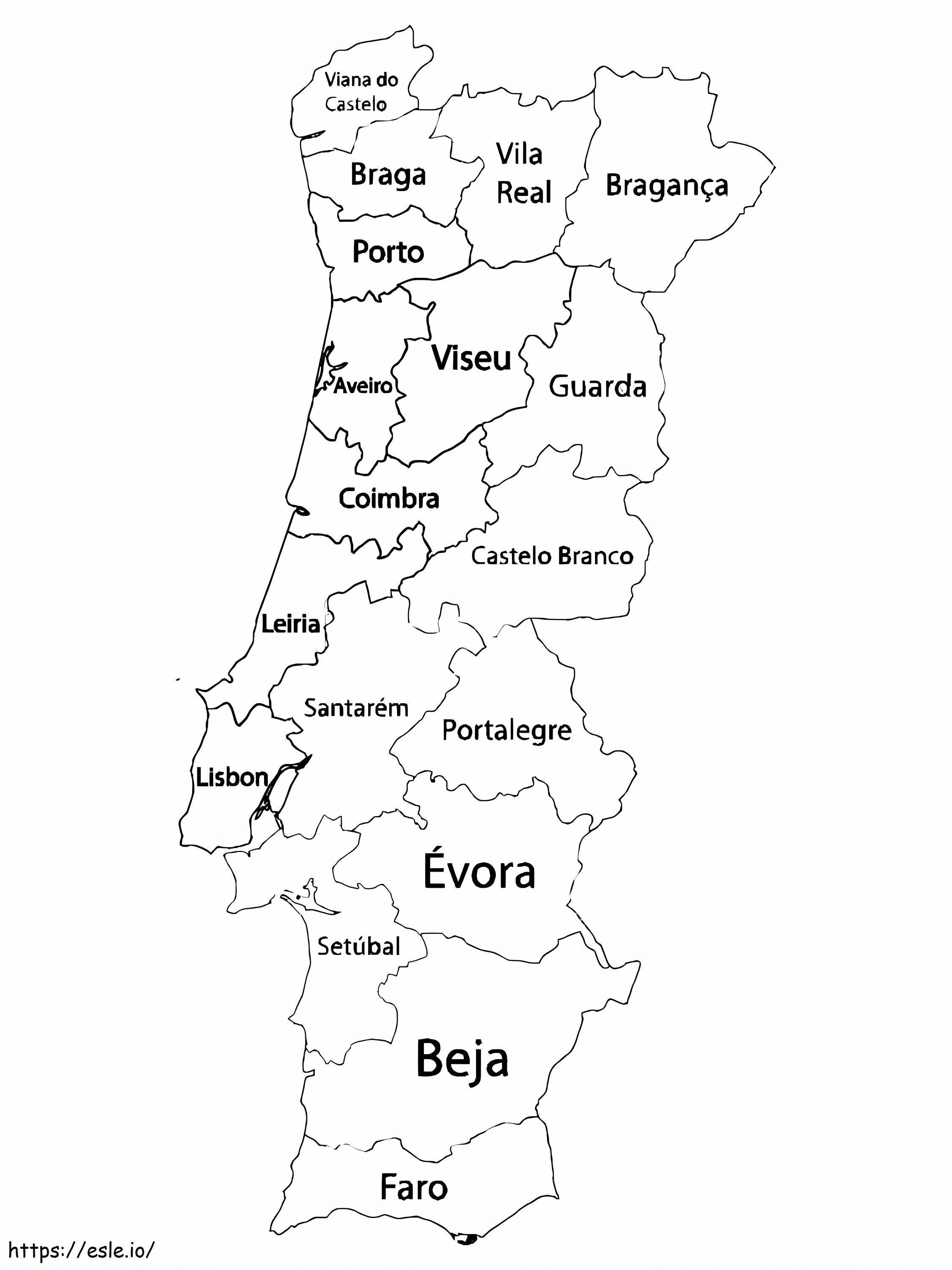 Mapa Portugalii kolorowanka