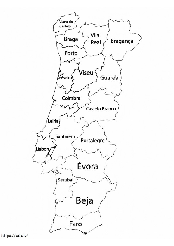 Mappa Del Portogallo da colorare