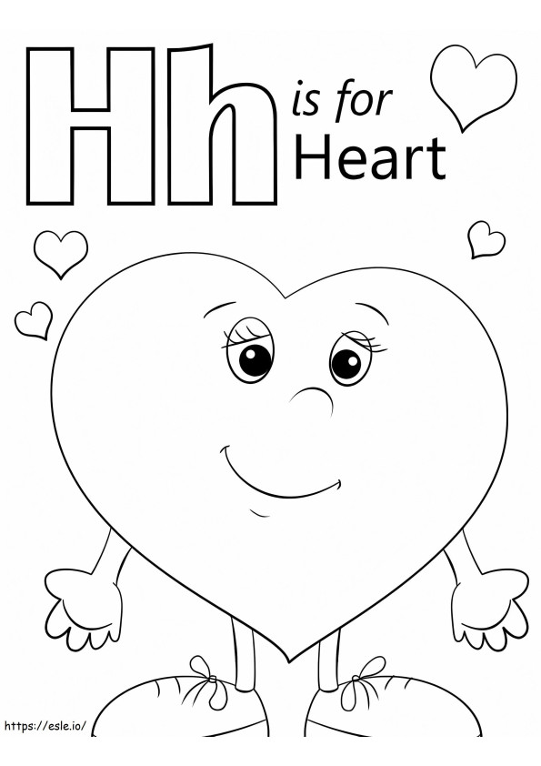 Sydän kirjain H värityskuva