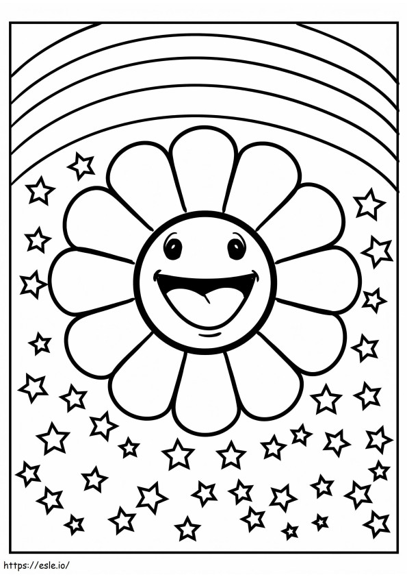Fun Flower With Rainbow And Stars