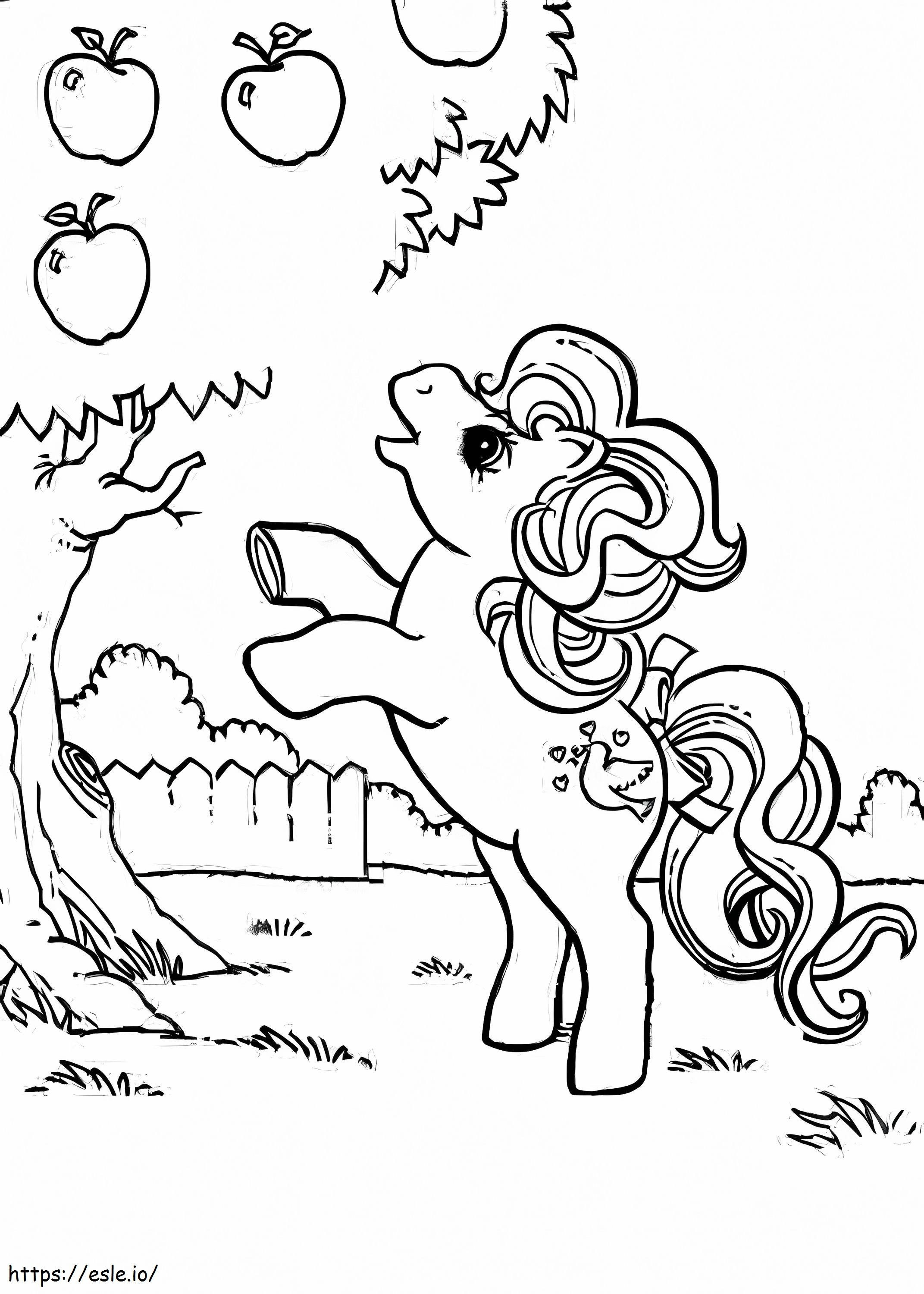 Kuda Poni Kecil Dengan Pohon Apel Gambar Mewarnai