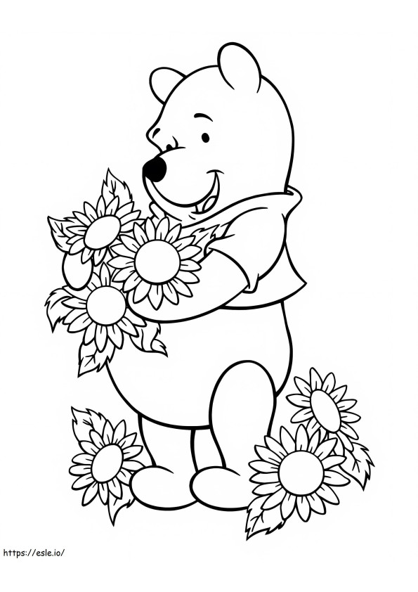 Winnie The Pooh trägt eine Sonnenblume ausmalbilder