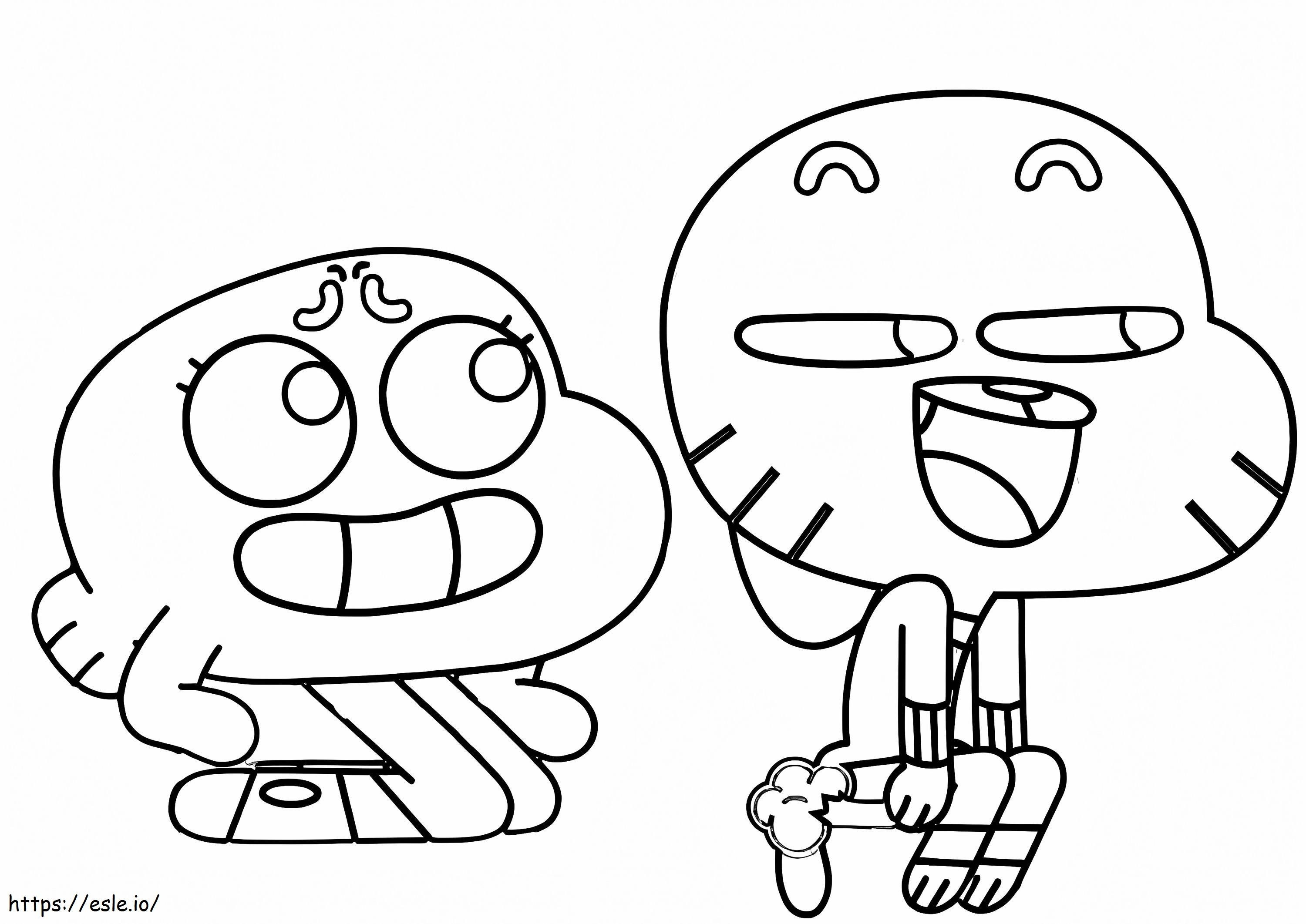 Coloriage Gumball et Darwin assis à imprimer dessin