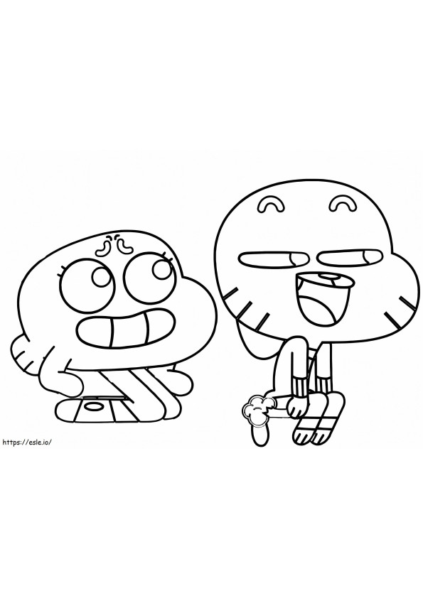 Gumball e Darwin sentados para colorir