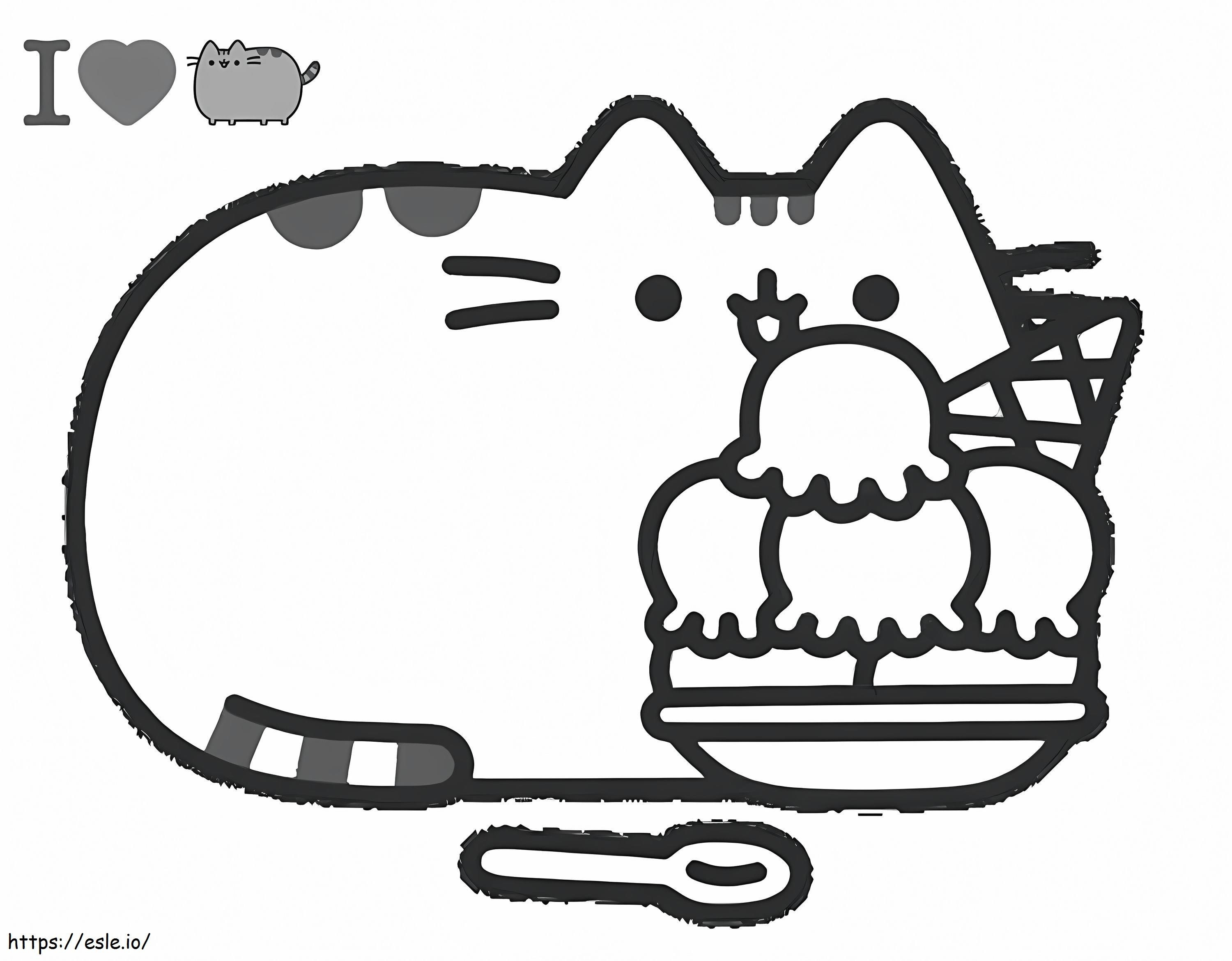 Cute Pusheen With Ice Cream coloring page