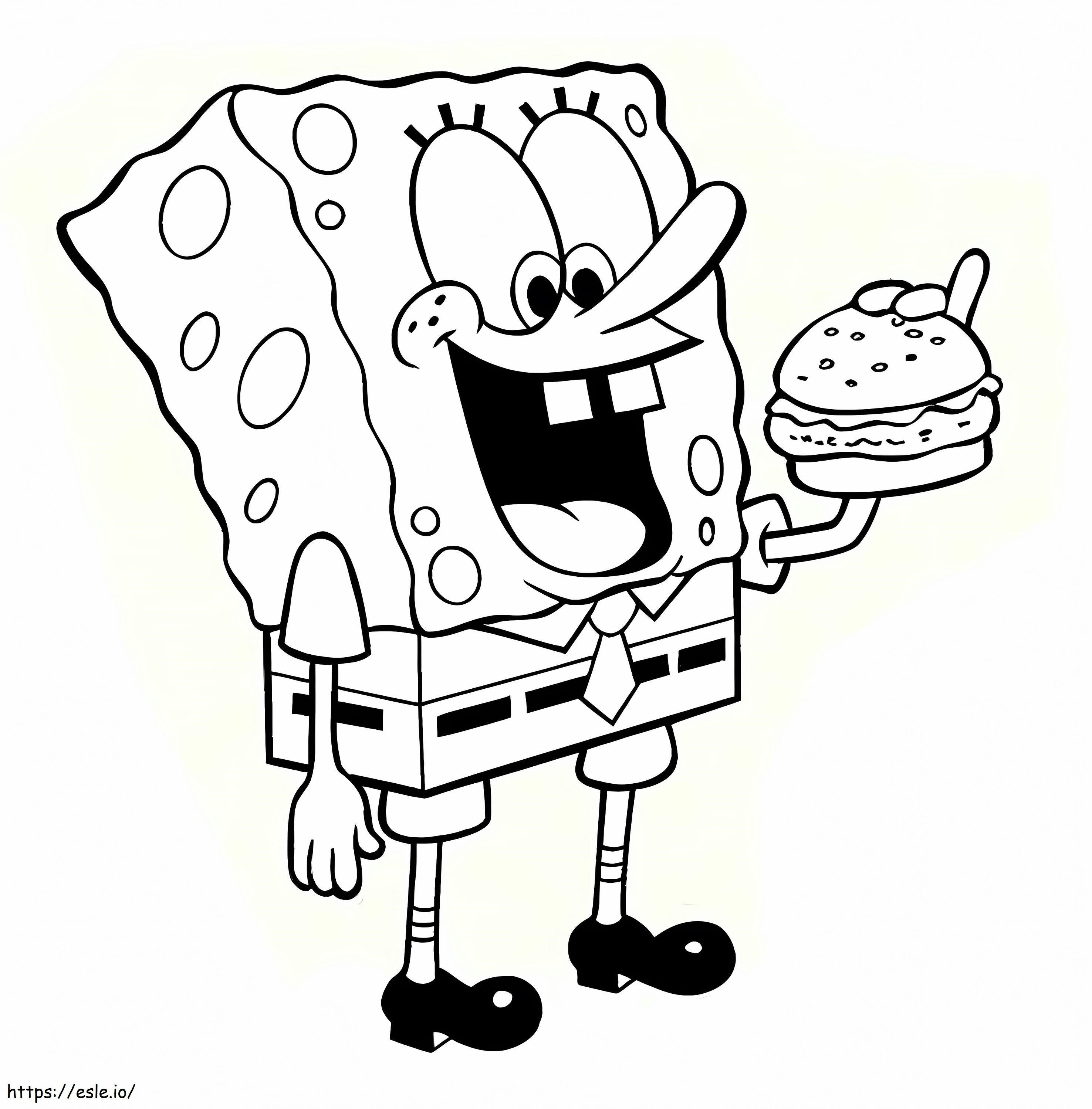Coloriage Bob l'éponge mangeant un hamburger à imprimer dessin