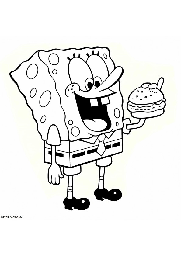 Coloriage Bob l'éponge mangeant un hamburger à imprimer dessin