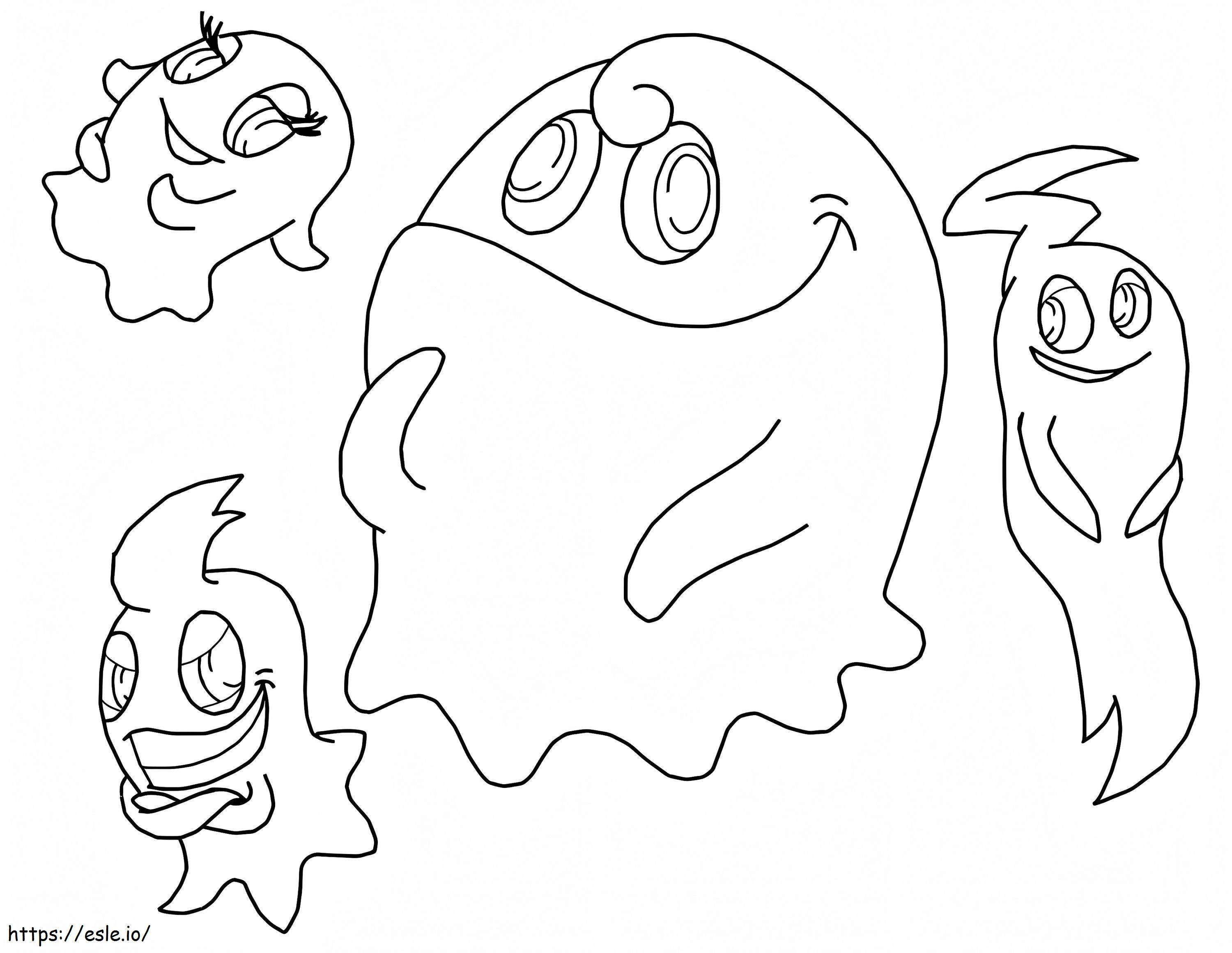 Cuatro fantasmas en Pacman para colorear