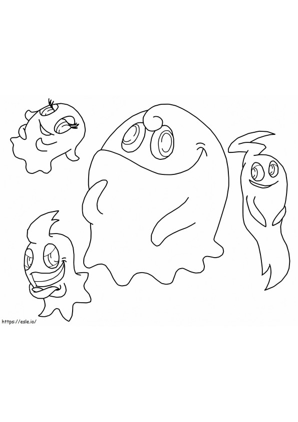 Vier geesten in Pacman kleurplaat