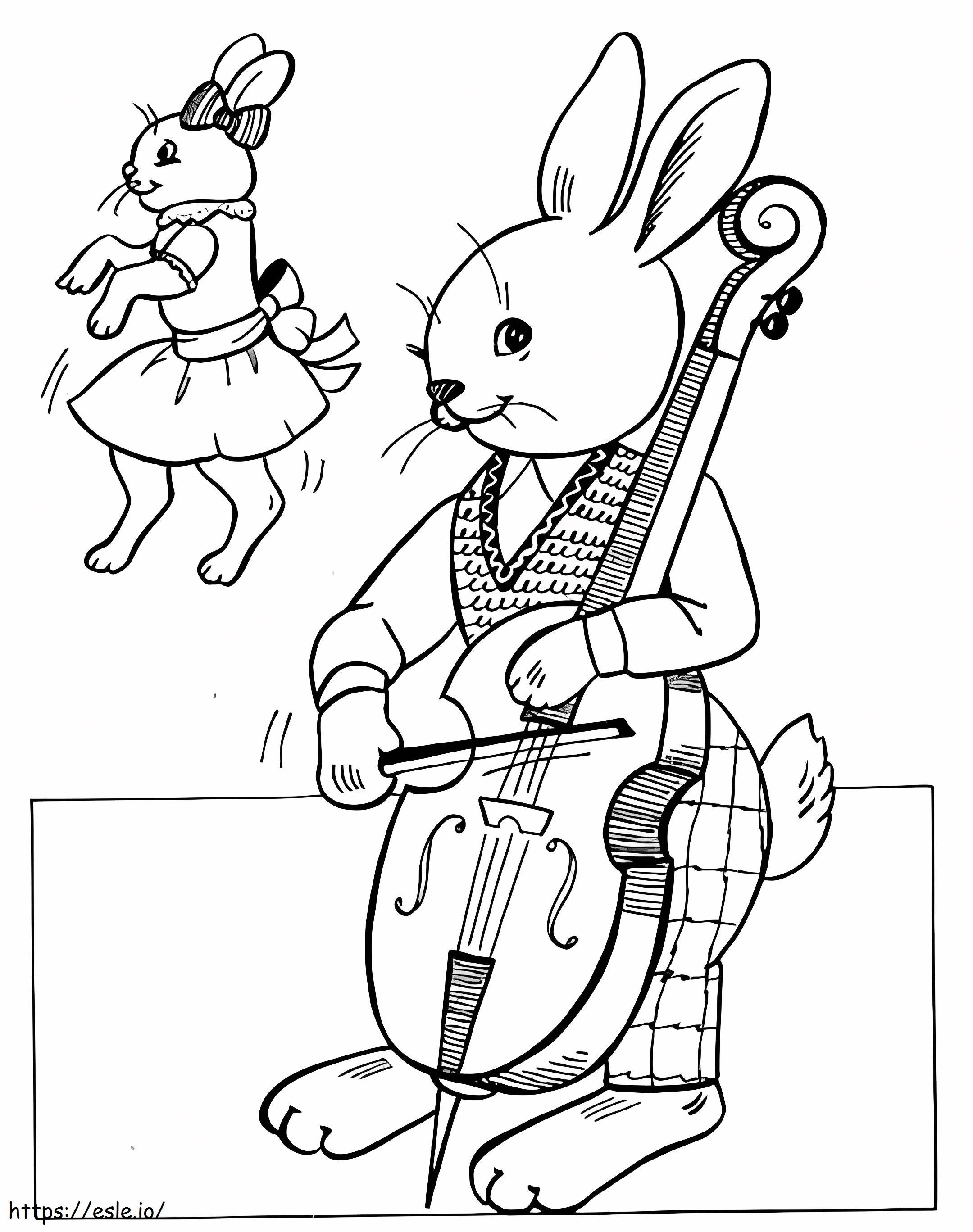 Conejito tocando violonchelo para colorear