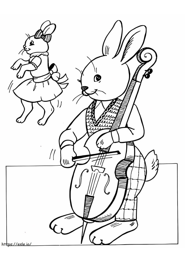 coelho tocando violoncelo para colorir