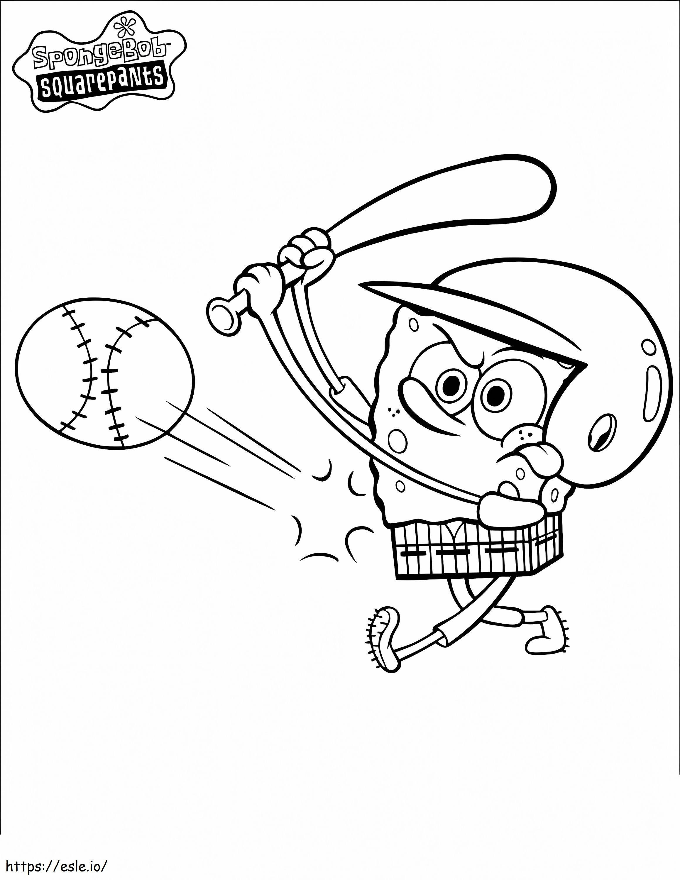Coloriage Bob l'éponge jouant au baseball à imprimer dessin