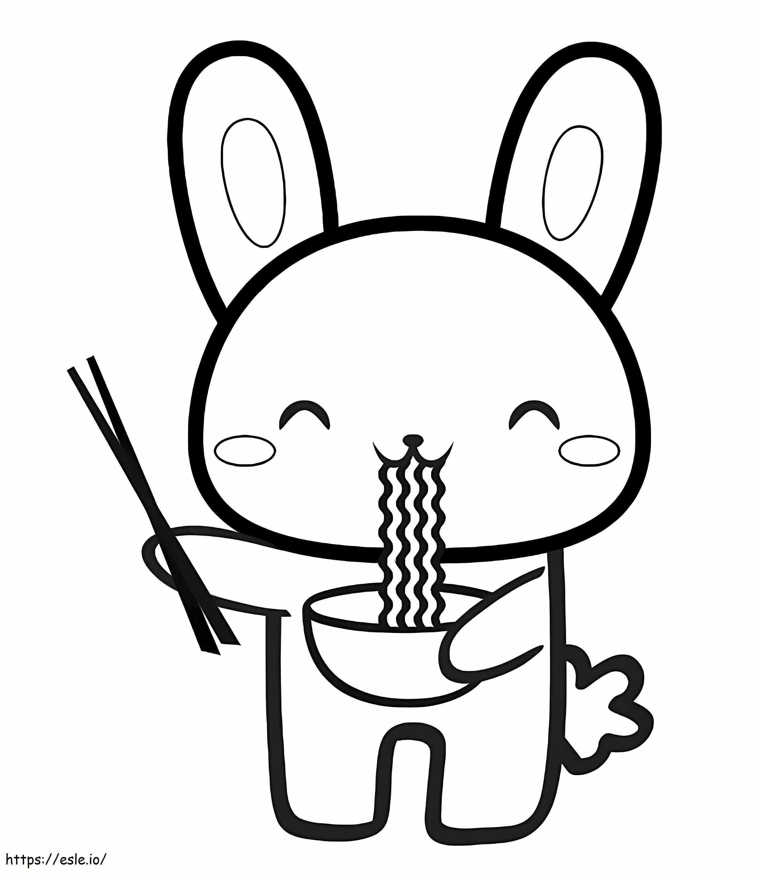 Conejo comiendo fideos para colorear