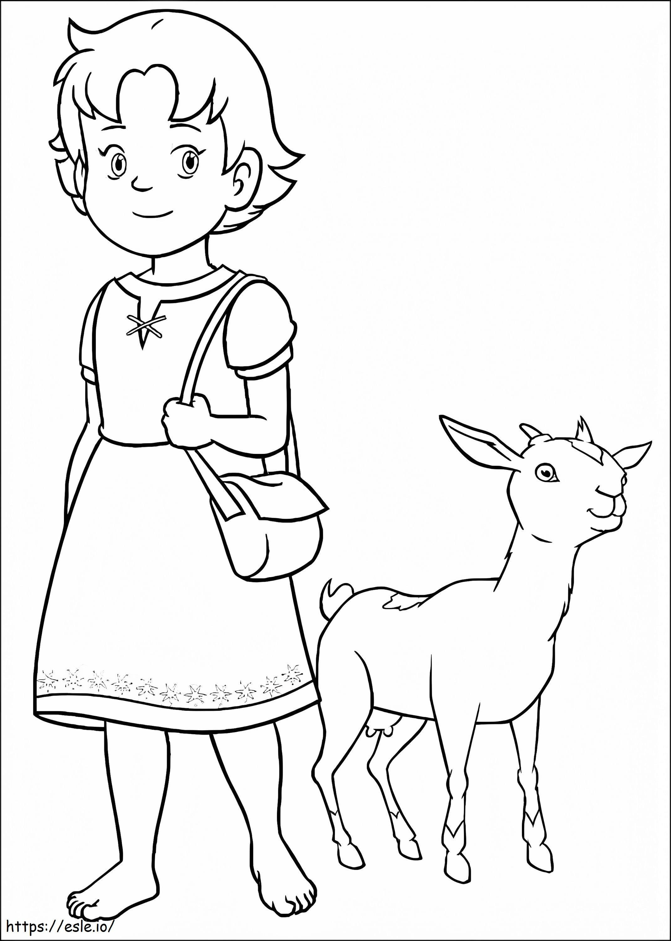 Heidi și capra de colorat