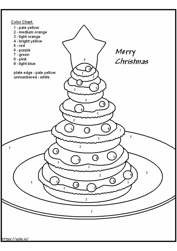 Coloriage Gâteau de Noël à colorier par numéro à imprimer dessin
