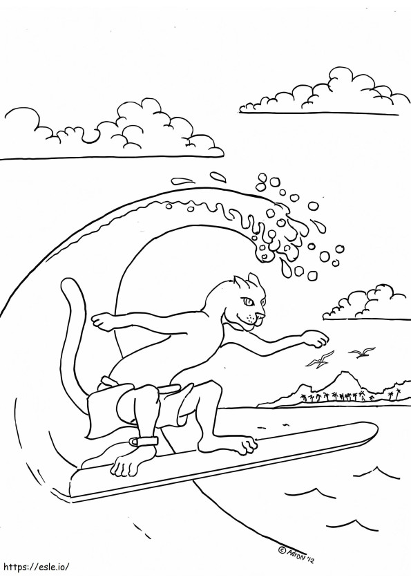 Coloriage Cougar Surf à imprimer dessin