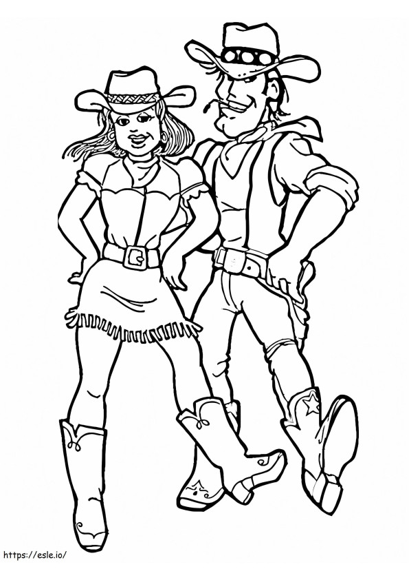 Cowboy ja Cowgirl värityskuva