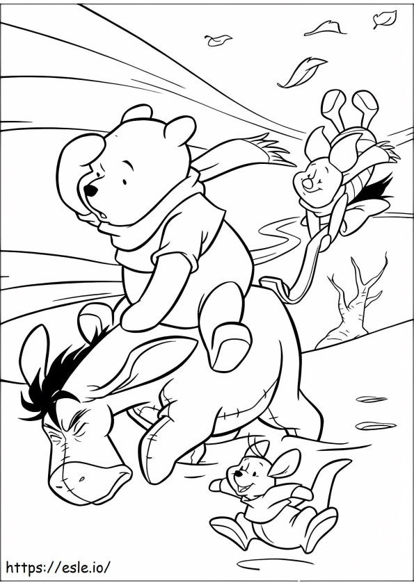 Pooh Riding Eeyore A4 coloring page