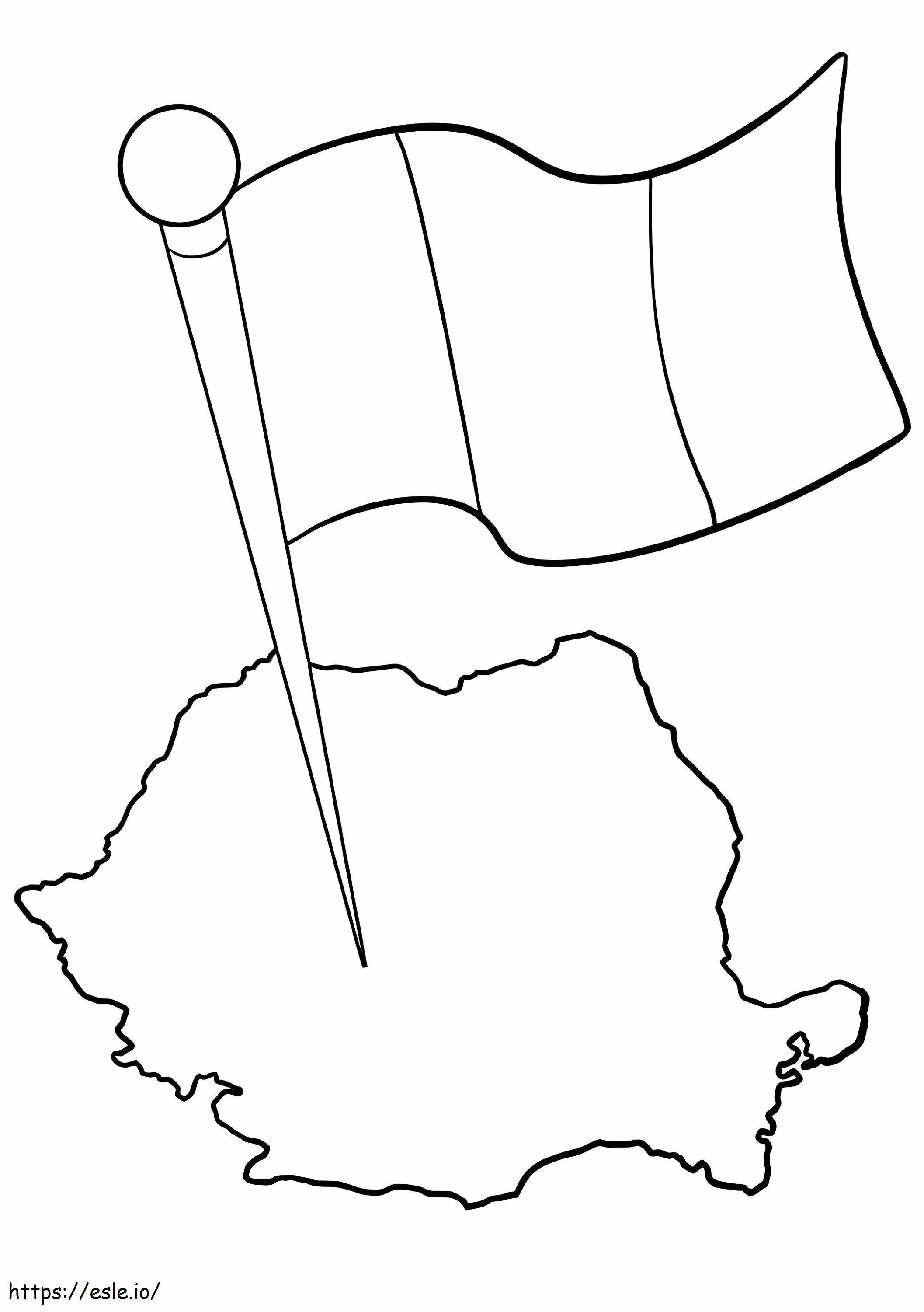 Coloriage Carte et drapeau de la Roumanie à imprimer dessin