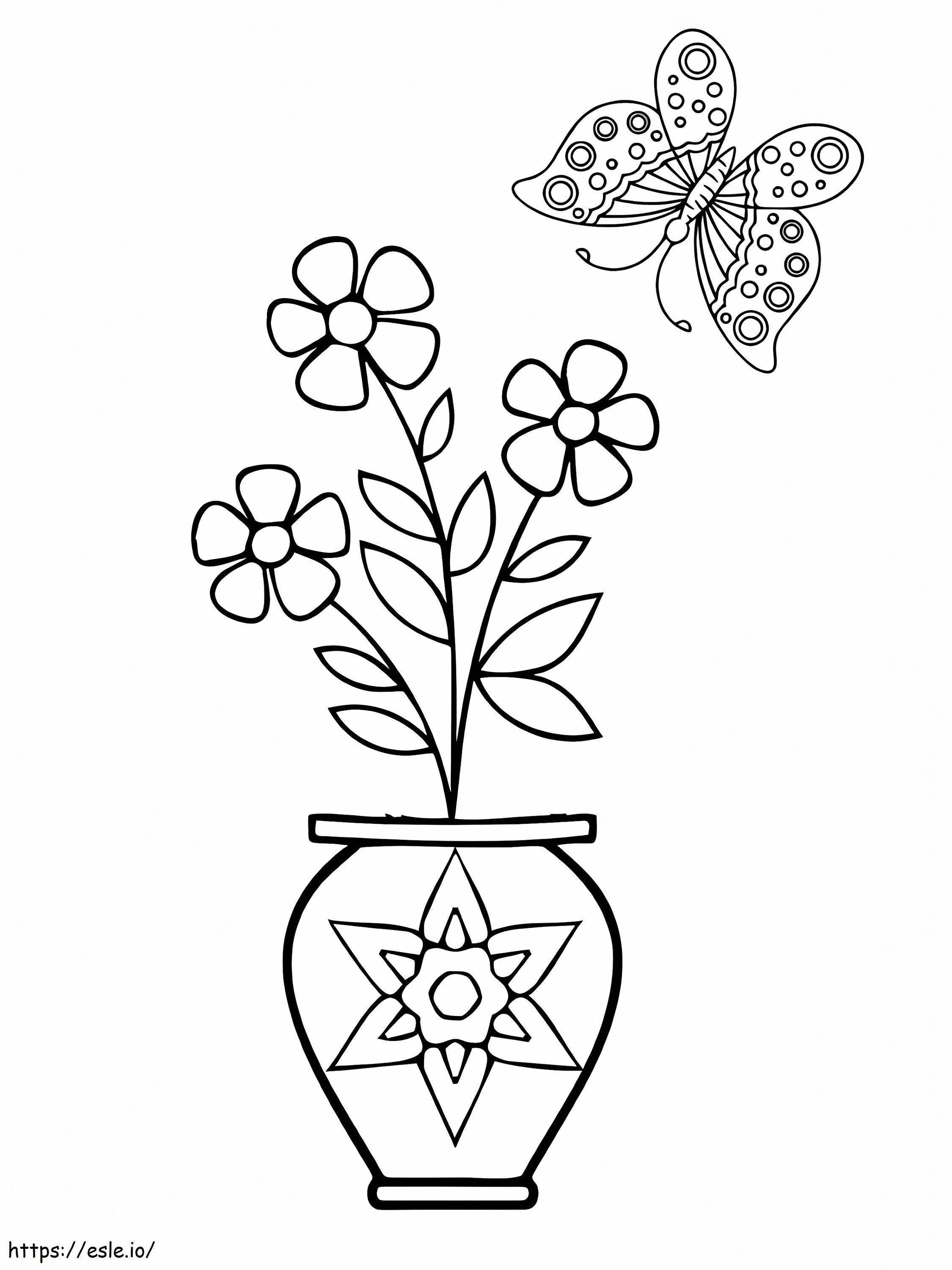 Vaso de flor fácil e borboleta para colorir