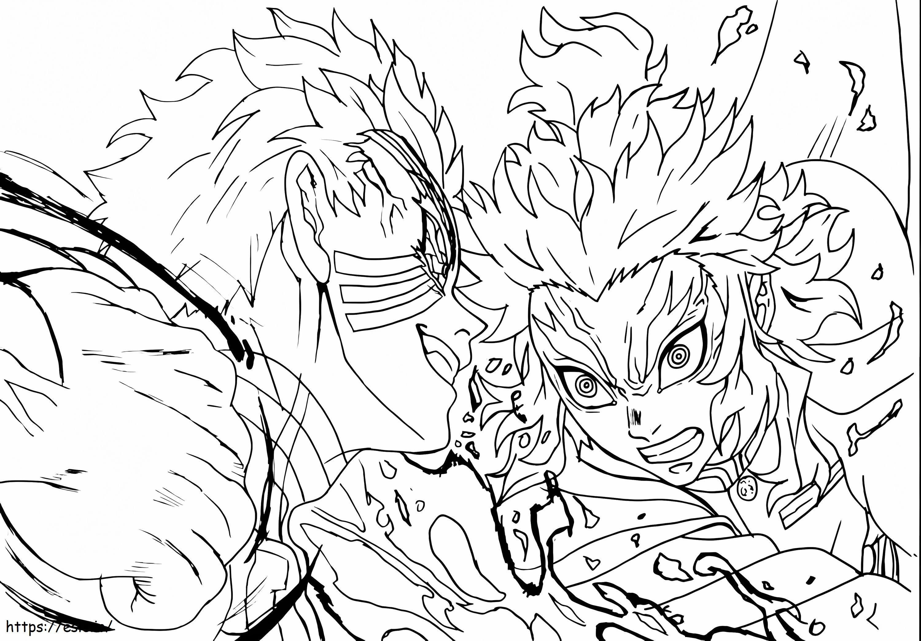 Akaza And Kyojuro Rengoku Fights coloring page