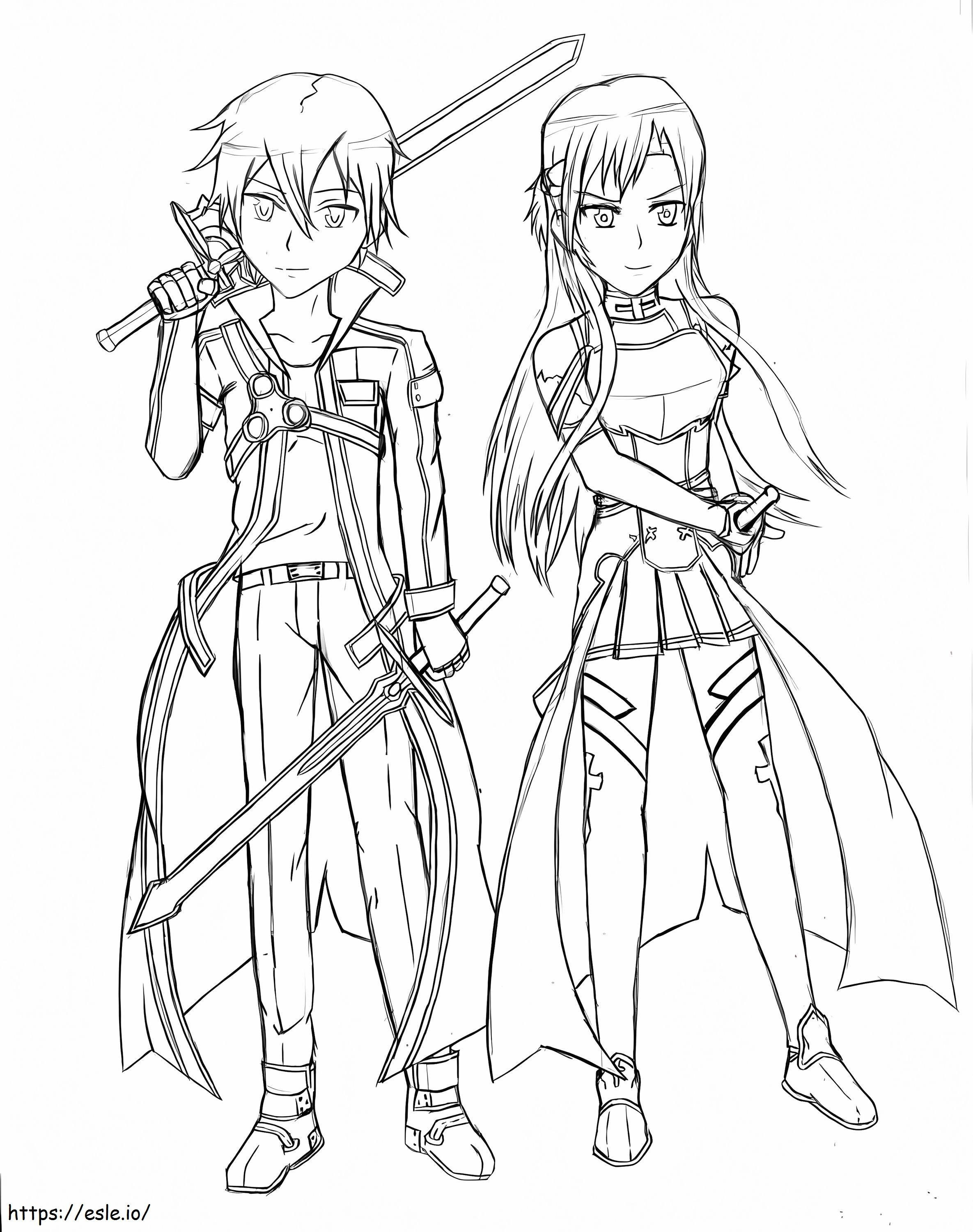 Kirito e Asuna de Sword Art Online para colorir