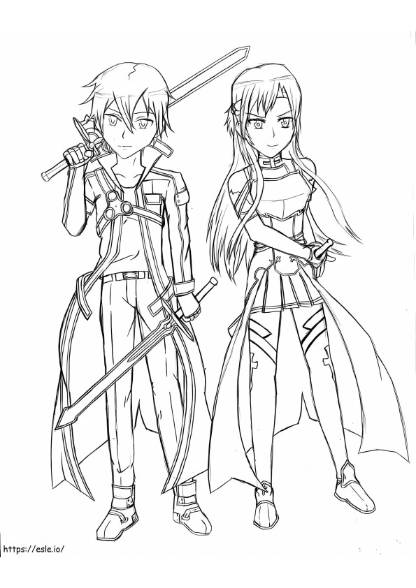 Kirito i Asuna ze Sword Art Online kolorowanka