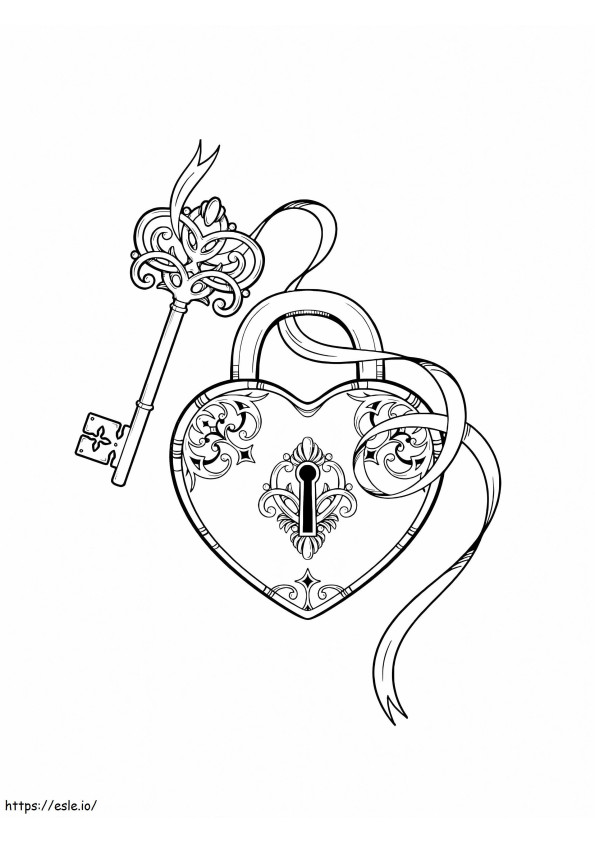 Key And Heart Padlock coloring page